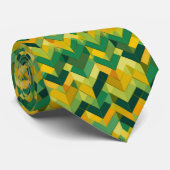 Groen en geel chevron patroon stropdas (Opgerold)