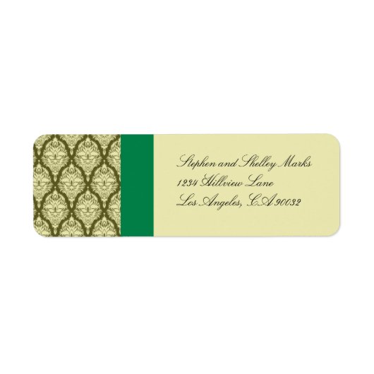Groen en Geel Damask Wedding Labels (Voorkant)
