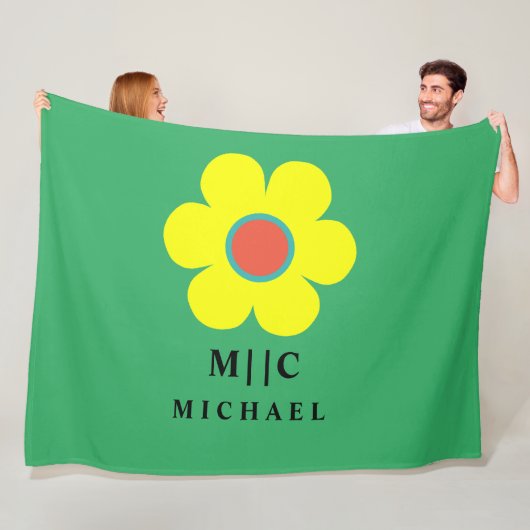 Groen en Geel Eenvoudig Modern Fleece Deken (In situ)