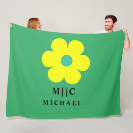 Groen en Geel Eenvoudig Modern Monogram Leuk Fleece Deken