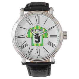 Groen en Geel Football Shirt met Romeinse Numeriek Horloge
