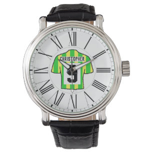Groen en Geel Football Shirt met Romeinse Numeriek Horloge