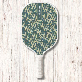 Groen en Geel Geometrisch Patroon Modern Monogram Pickleball Paddle