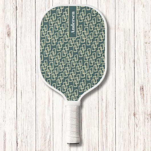 Groen en Geel Geometrisch Patroon Modern Monogram Pickleball Paddle