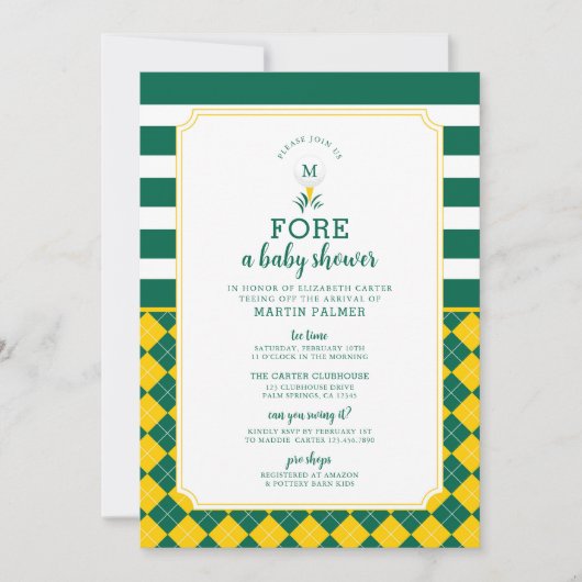 Groen en Geel Golf Baby shower Uitnodiging (Voorkant)