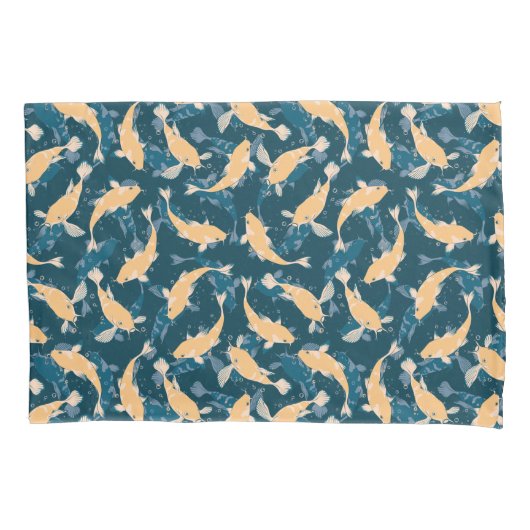 Groen en geel herhalen motief | Koi vispatroon Kussensloop (Voorkant)