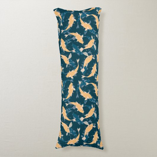 Groen en geel herhalen motief | Koi vispatroon Lichaamskussen (Voorkant Verticaal)