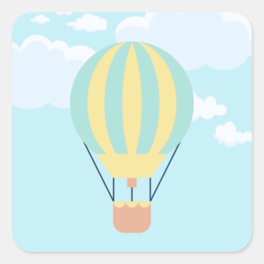 Groen en Geel Hete luchtballon in de Hemel Vierkante Sticker (Voorkant)