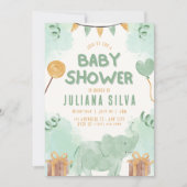 Groen en geel illustratief olifant Baby shower Kaart (Voorkant)