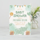 Groen en geel illustratief olifant Baby shower Kaart (Staand voorkant)