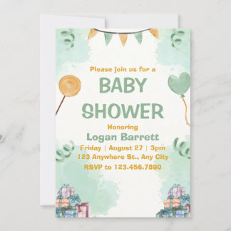 Groen en Geel Illustratief Schattige Baby shower Kaart
