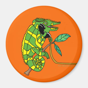 Groen en Geel Leuke Cartoon Kameleon Praten Magneet
