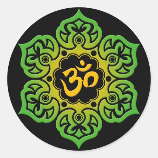 Groen en Geel Lotus Bloem Om op Zwart Ronde Sticker (Voorkant)
