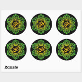Groen en Geel Lotus Bloem Om op Zwart Ronde Sticker (Vel)