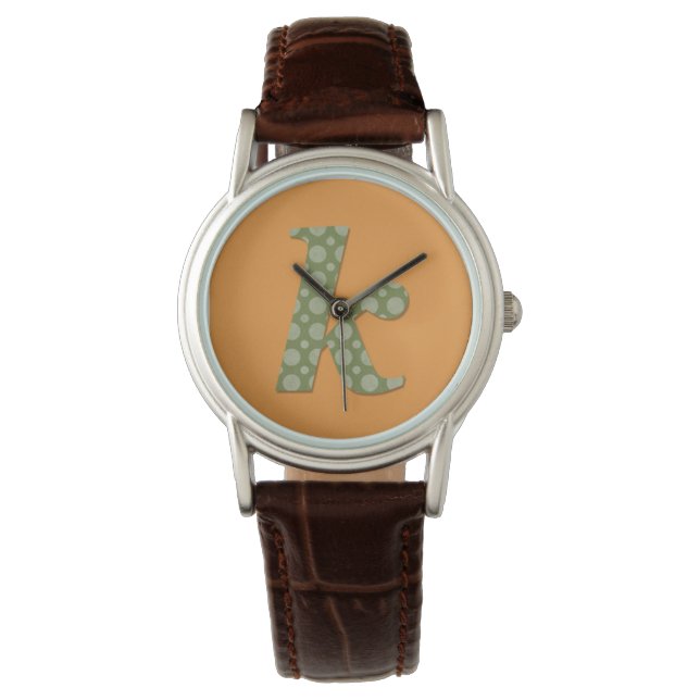 Groen en Geel Monogram Letter K Watch Horloge (Voorkant)