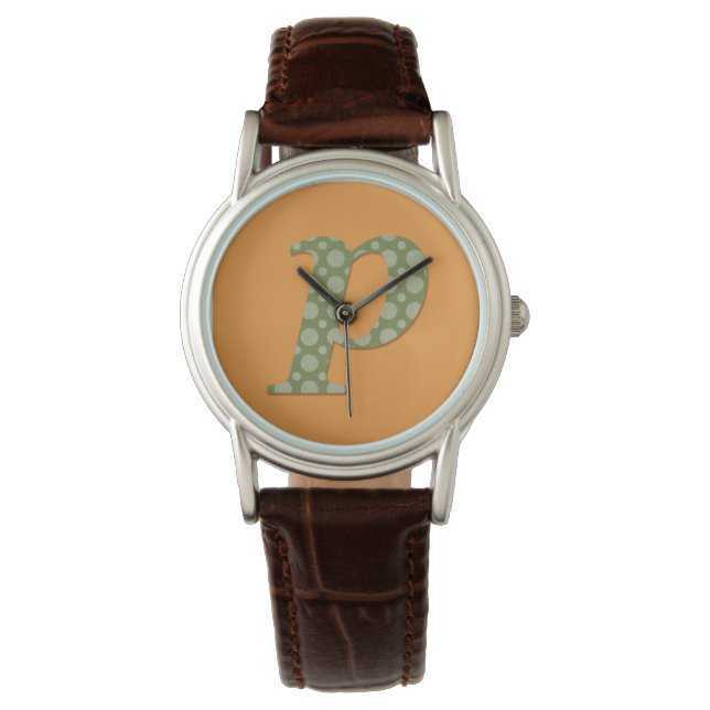 Groen en Geel Monogram Letter P Watch Horloge (Voorkant)