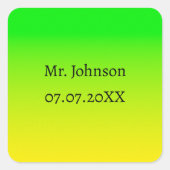 Groen en geel neonverloop vierkante sticker (Voorkant)