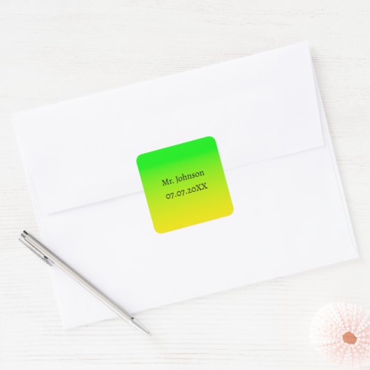 Groen en geel neonverloop vierkante sticker (Envelop)