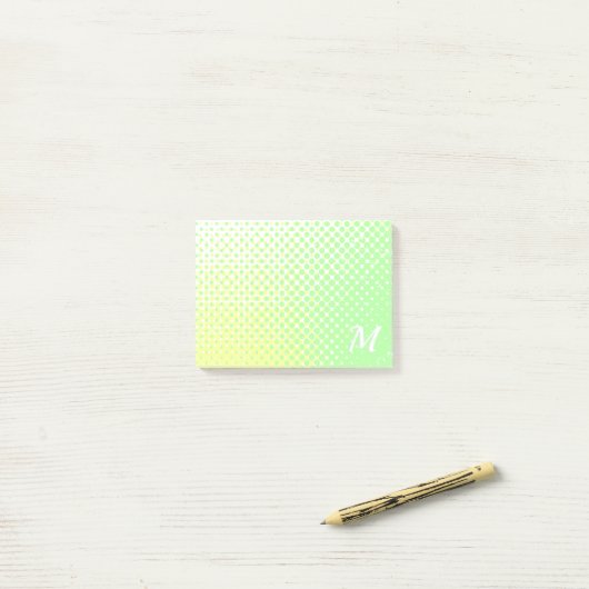 Groen en geel pastel met twee tonen gradiënt monog post-it® notes (Op bureau)