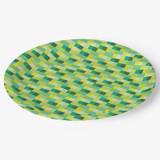 Groen en geel Pixeled Patroon Papieren Bordje (Gekanteld)