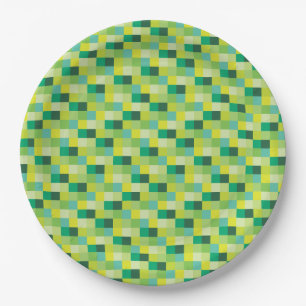 Groen en geel Pixeled Patroon Papieren Bordje