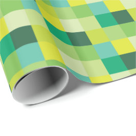 Groen en geel Pixeled Patroon | Pixelkunst Cadeaupapier