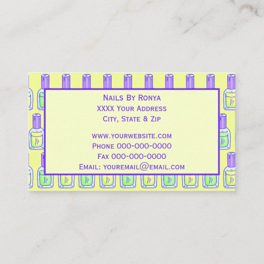 Groen en Geel Pools Nail Salon Visitekaartje (Achterkant)