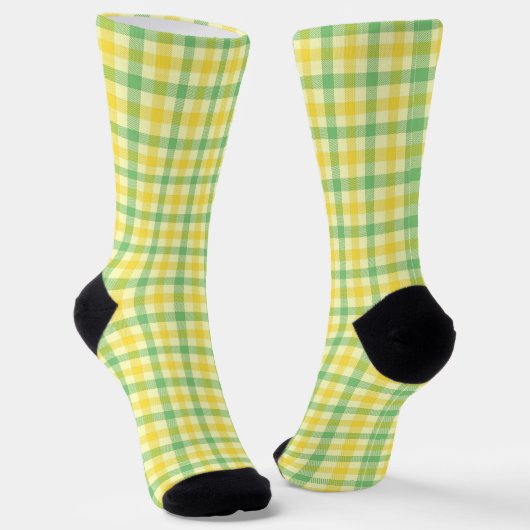 Groen en Geel Retro Plaid Gekke Sokken (Gebogen)