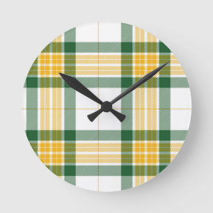 Groen en geel tartan Acrylwandklok Ronde Klok