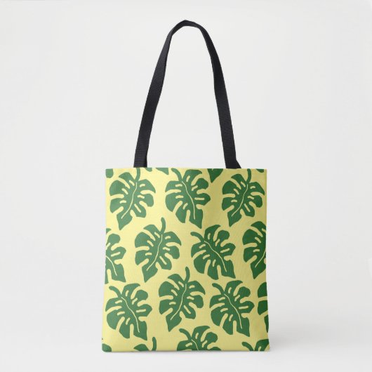 Groen en Geel Tropisch Monstera Lapenpatroon Tote Bag (Voorkant)