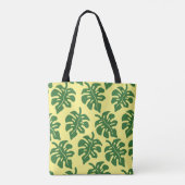 Groen en Geel Tropisch Monstera Lapenpatroon Tote Bag (Achterkant)