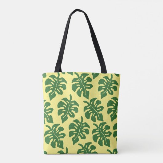 Groen en Geel Tropisch Monstera Lapenpatroon Tote Bag (Achterkant)