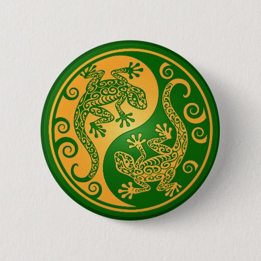 Groen en Geel Yin Yang Geckos Ronde Button 5,7 Cm (Voorkant)