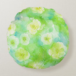 Groen en Geel Zachte Waterverf Bloemkussen Rond Kussen