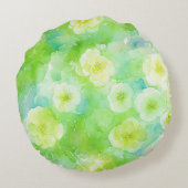 Groen en Geel Zachte Waterverf Bloemkussen Rond Kussen (Achterkant)