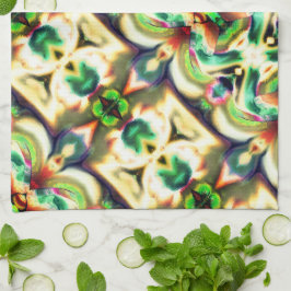 Groen en gekleurd rapport met ruw glas theedoek