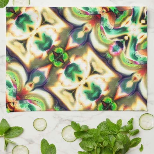 Groen en gekleurd rapport met ruw glas theedoek (Gevouwen)