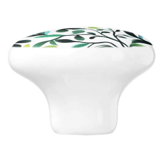 Groen en gele bladeren patroon keramische knop (Zijkant)