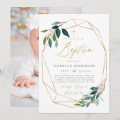 Groen en geometrisch lijst doopuitnodiging kaart (Voorkant / Achterkant)