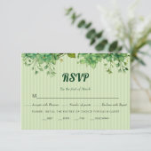 Groen en gestreept patroon lente bruiloft RSVP kaartje (Staand voorkant)