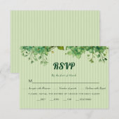 Groen en gestreept patroon lente bruiloft RSVP kaartje (Voorkant / Achterkant)
