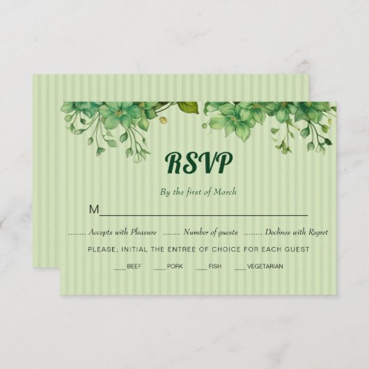 Groen en gestreept patroon lente bruiloft RSVP kaartje (Voorkant / Achterkant)