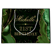 Groen en Glitter Marble Agate Birthday Groot Cadeauzakje (Voorkant)
