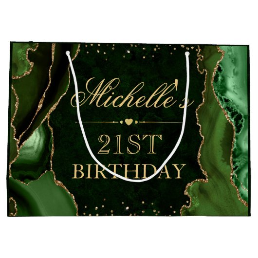 Groen en Glitter Marble Agate Birthday Groot Cadeauzakje (Achterkant)