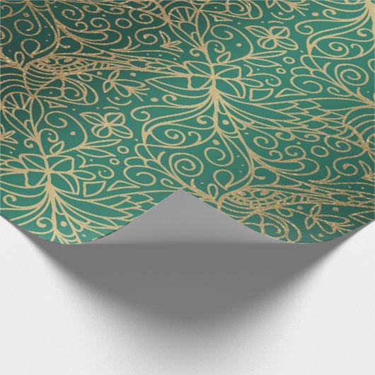 Groen en Gold decoratief patroon Cadeaupapier (Hoek)