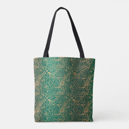 Groen en Gold  decoratief patroon en monogram Tote Bag (Achterkant)