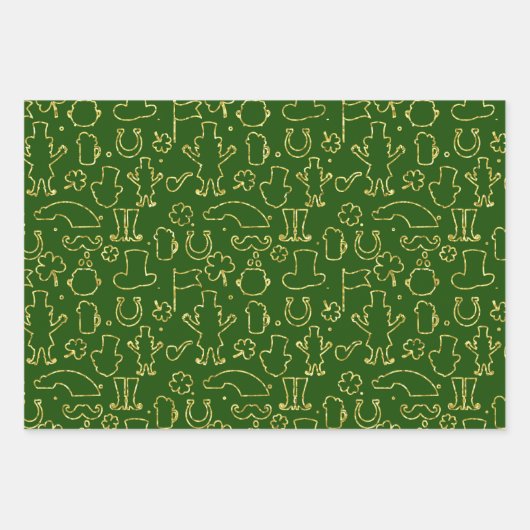 GROEN EN GOLD GLITTER KIJKEN IRISH SHAMROCKS INPAKPAPIER VEL (Voorkant 2)