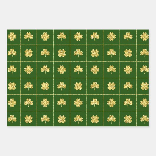 GROEN EN GOLD GLITTER KIJKEN IRISH SHAMROCKS INPAKPAPIER VEL (Voorkant)
