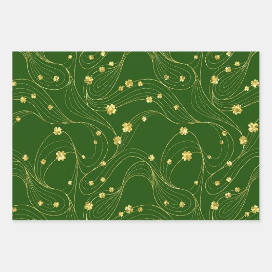 GROEN EN GOLD GLITTER KIJKEN IRISH SHAMROCKS INPAKPAPIER VEL (Voorkant 2)