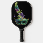 GROEN EN GOLD MARDI GRAS MASK & LEAVES PICKLEBALL PADDLE (Voorkant)